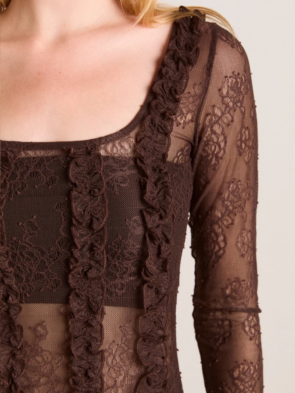 DAMSON MADDER RAPHI LACE MIDI DRESS IN COFFEE - Picture 8 of 17
